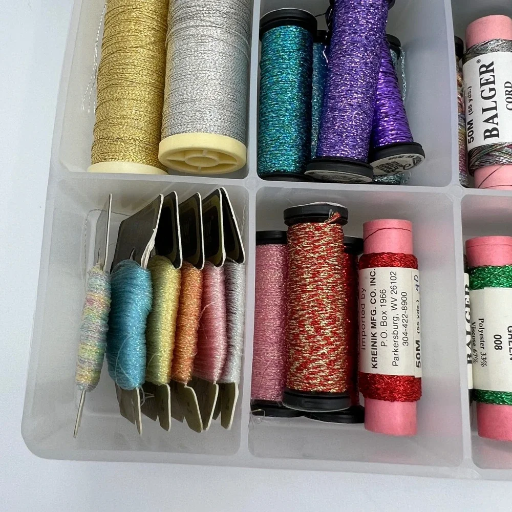 Metallic Embroidery Thread Lot Kreinik Madeira Glissen Gloss DMC 70+ Pieces